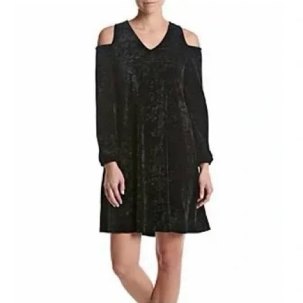 Nina Leonard | Cold Shoulder Velvet Mini Dress
